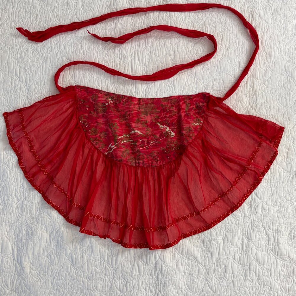vintage red apron with sheer red mesh